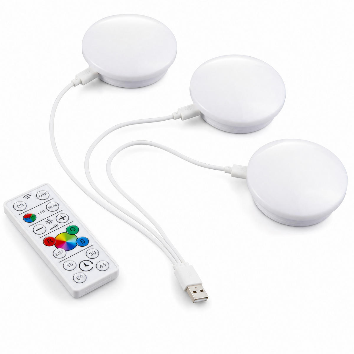 LED-SPOT-SET Northpoint 3er RGB & Warmweiß wiederaufladbar dimmbar mit Fernbedienung & Timer - Weiß, Kunststoff (3.6/7.8/7.8cm) - Northpoint