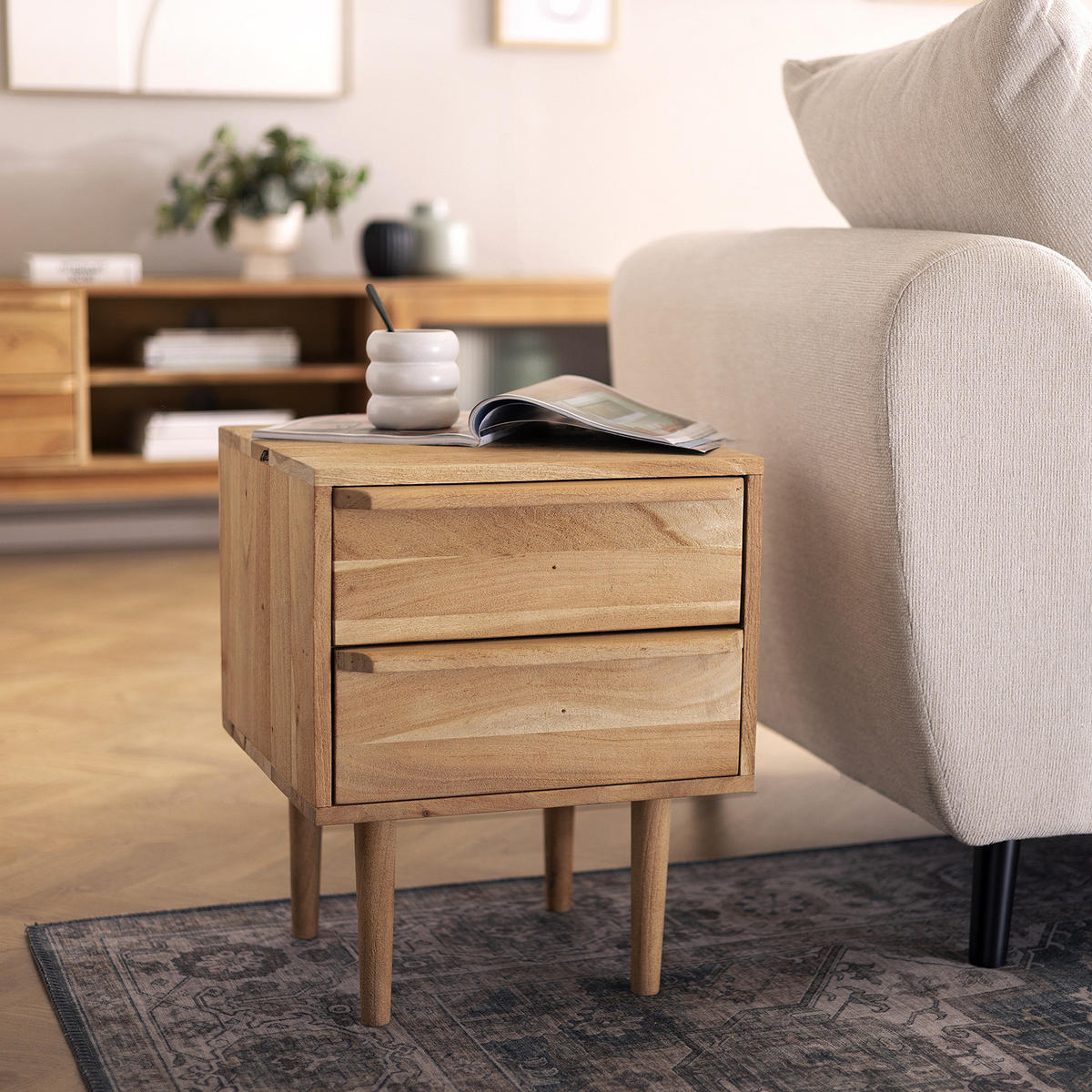 MASSIVE NACHTKOMMODE - Massivholz - Braun - Braun/Akaziefarben, Holz (40/50/40cm) - home24