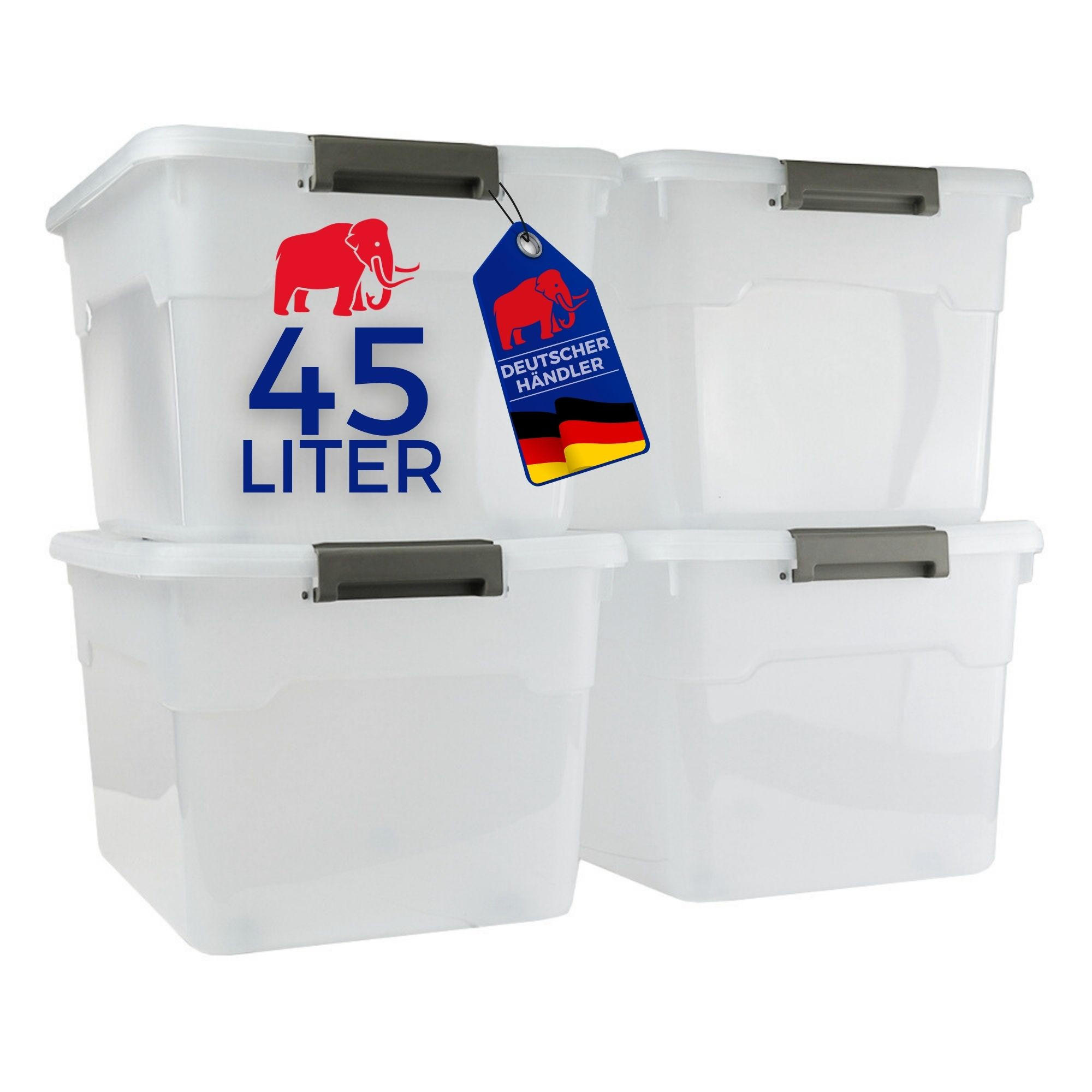 AUFBEWAHRUNGSBOX mit Deckel 45L im 4er Set Groß Rollen transparent stapelbar - Transparent, Kunststoff (52/30/38cm) - PROREGAL