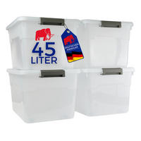 AUFBEWAHRUNGSBOX mit Deckel 45L im 4er Set Groß Rollen transparent stapelbar - Transparent, Kunststoff (52/30/38cm) - PROREGAL