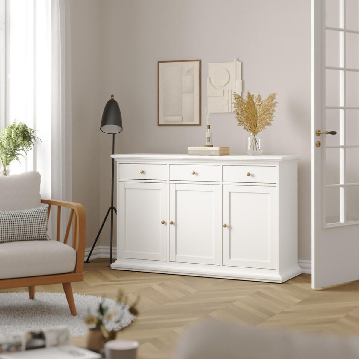 ANRICHTE mit 3 Türen und 3 Schubladen sofia 91,66/143,7/46,1 cm - Weiß, Holzwerkstoff (46.1/91.66/47cm) - Calicosy