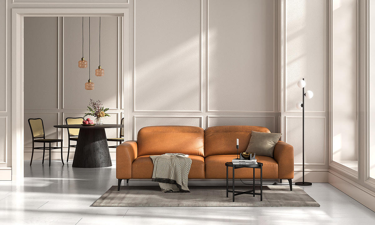 3-SITZER SOFA - Cognac/Schwarz, Leder/Metall (233/73/107cm) - home24