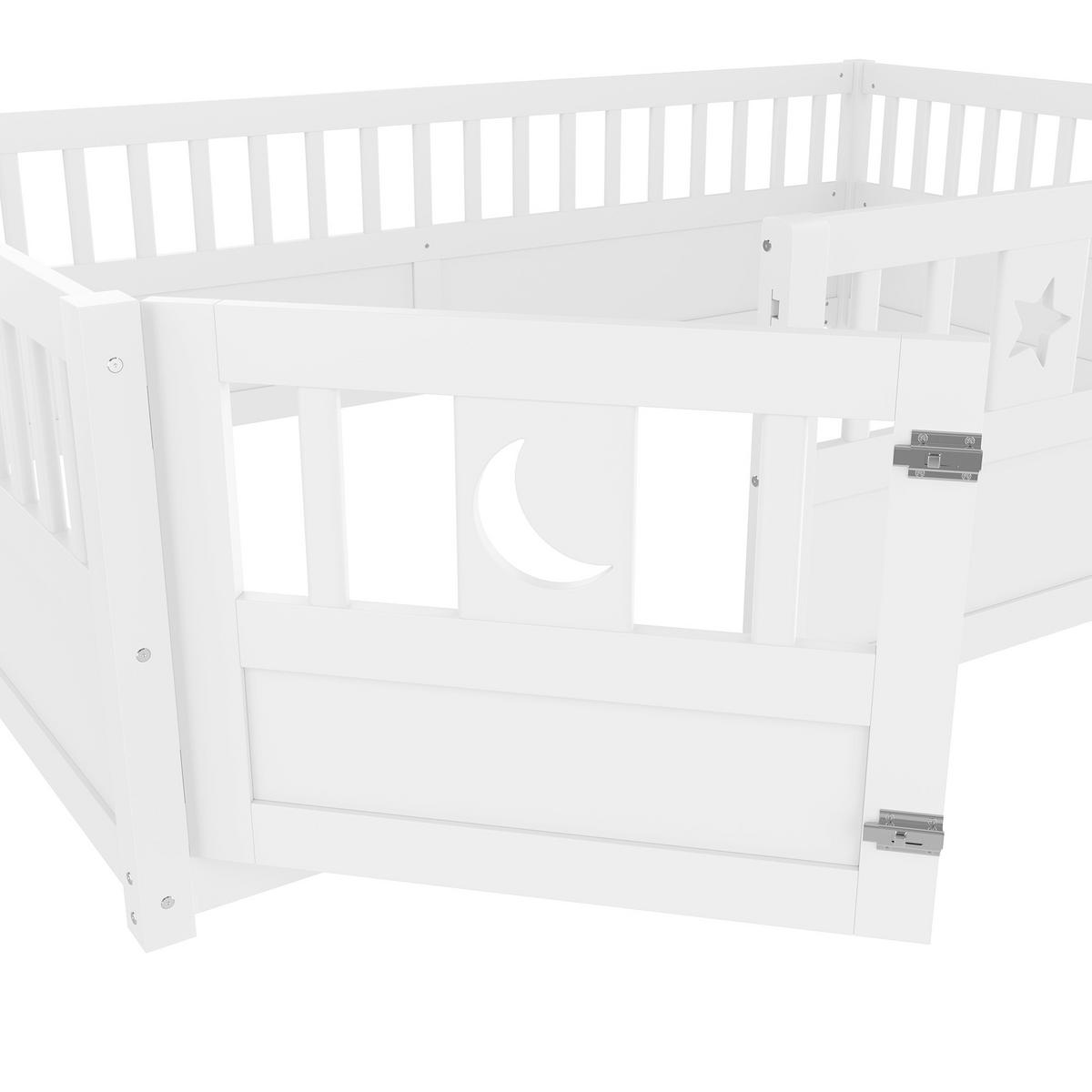 PANELBETT 140x190cm Weiß Kinderbett Gitter Stern-Mond-Dekoration - Weiß, Holz (140/190cm) - FLIEKS
