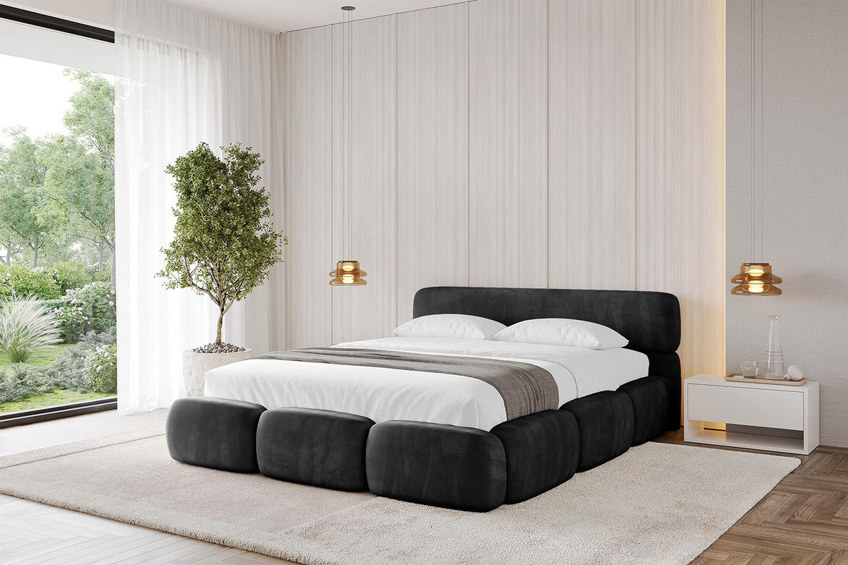 POLSTERBETT mit Bettkasten und Lattenrost, Boxbett ohne Matratze - ELVA-v1 200x200 Schwarz - Schwarz, Holzwerkstoff/Textil (200/200cm) - ALTDECOR