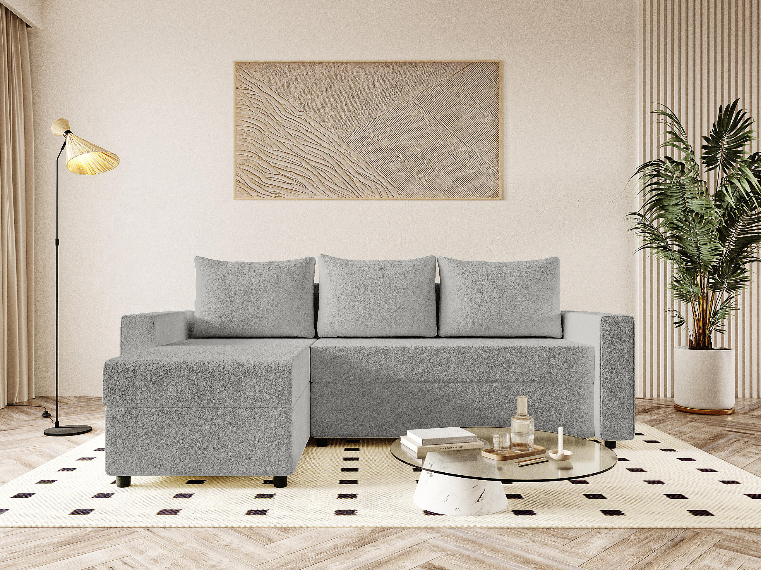 ECKSOFA Goka Lux L mit Schlaffunktion und 2 Bettkästen, Grau - Grau, Textil (230/146cm) - Fedve