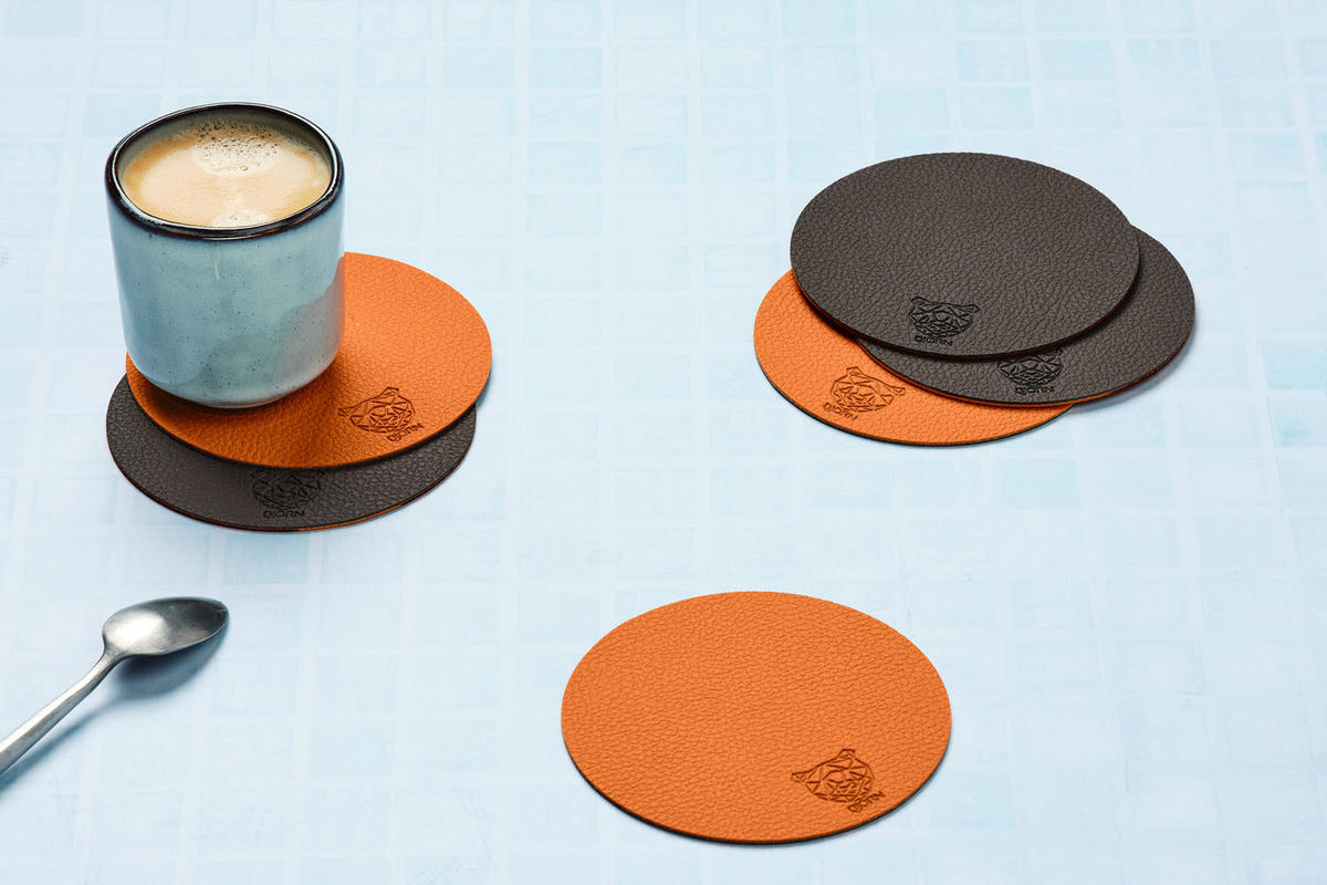UNTERSETZER - 6er-Set - Recyceltes Leder in Orange und Schokolade - Orange, Textil (10/10cm) - Björn