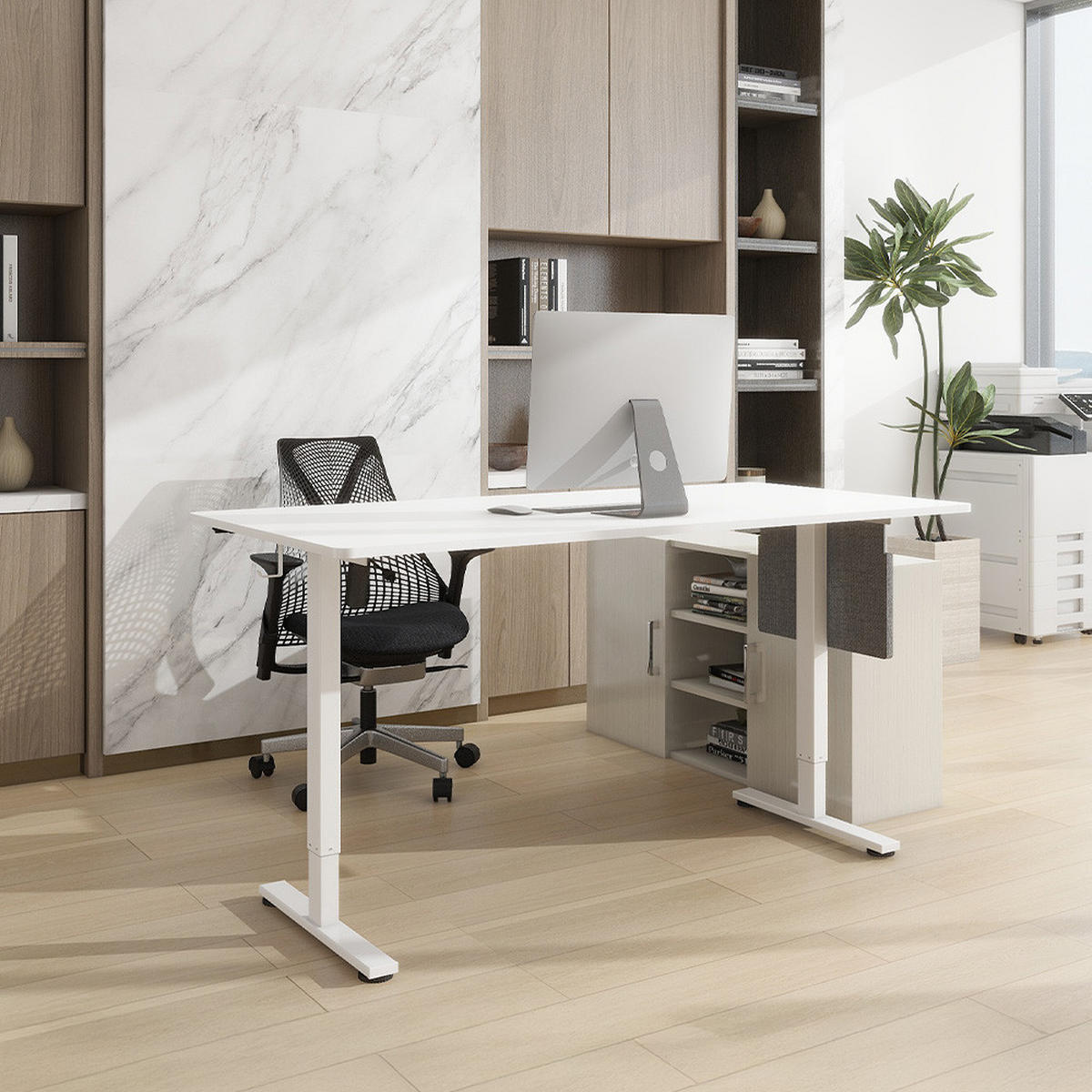 HÖHENVERSTELLBARER SCHREIBTISCH ELMO - Weiß, 120 x 60 cm / mit PC-Halterung - Weiß, Holz/Metall (60/120/24cm) - Home Deluxe