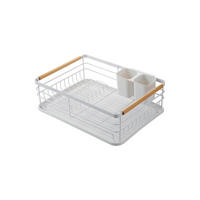 GESCHIRRABTROPFGESTELL in Weiß aus Kohlenstoffstahl PP Holz mit Holzgriff Einfache Reinigung Saubere Arbeitsplatte 43 x 30,5 x 14 cm - Weiß, Metall (43/14/30.5cm) - Livingandhome