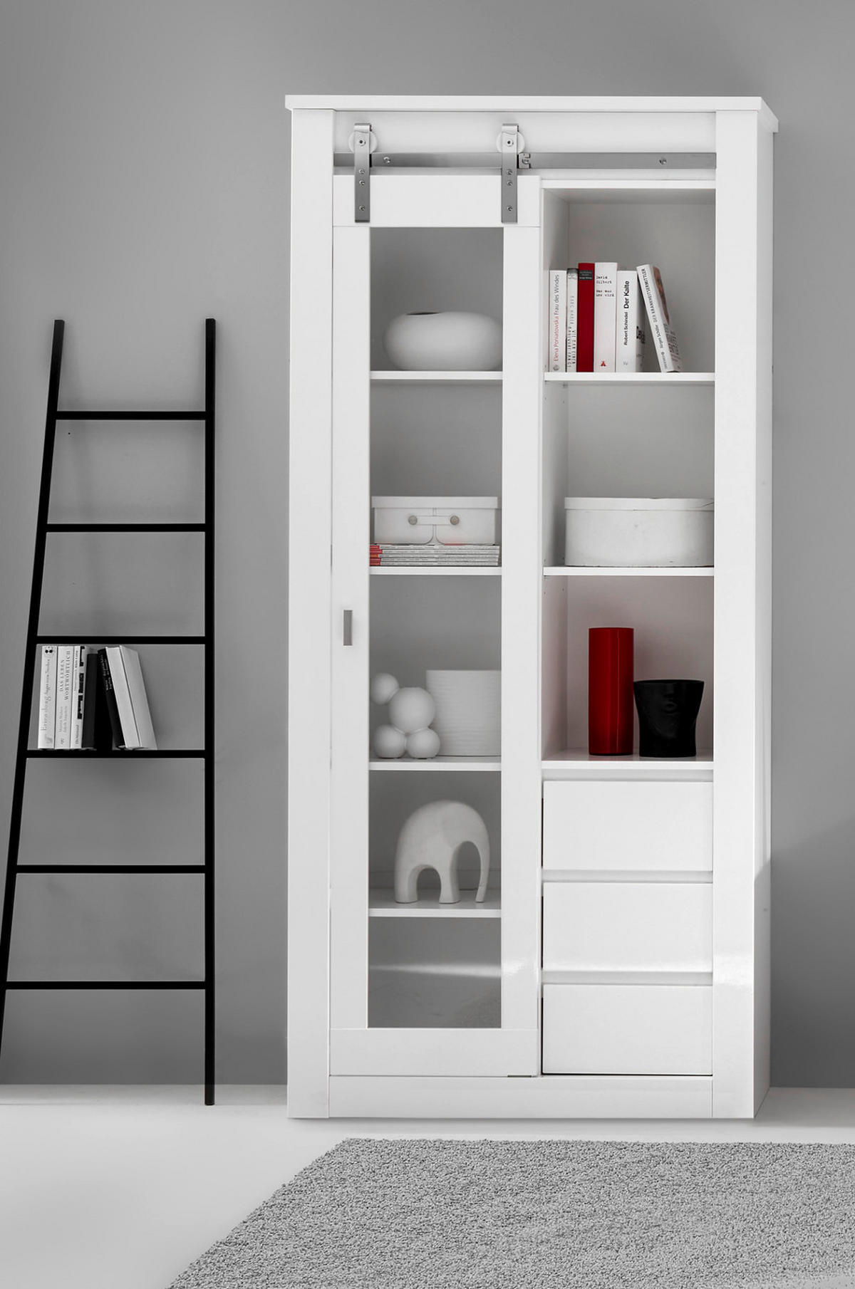 VITRINE weiß Hochglanz 93 x 201 cm, Vitrinenschrank mit Soft-Close - Chromfarben/Weiß Hochglanz, Glas/Holzwerkstoff (93/201/38cm) - Furn.Design