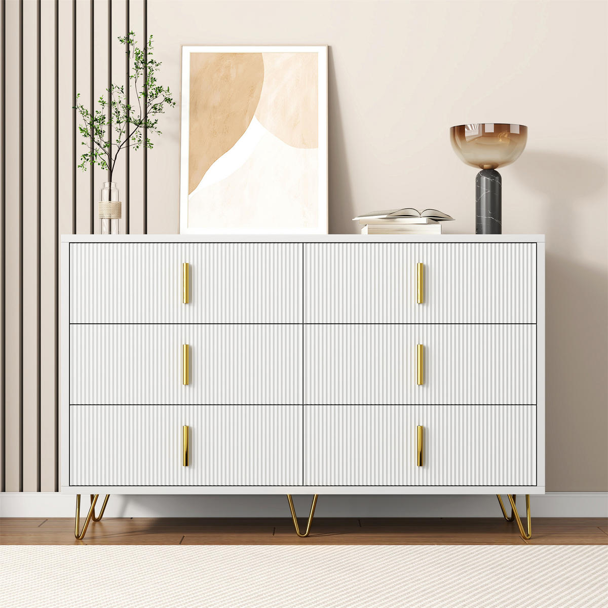 SIDEBOARD Weiß und Gold 120/40/77 cm - Weiß, Holzwerkstoff (120/77/40cm) - PANGIVO