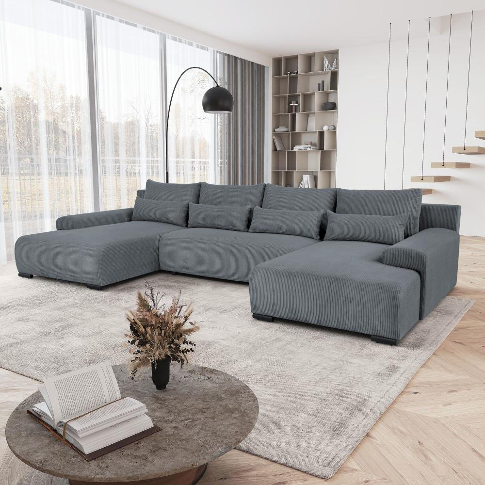 WOHNLANDSCHAFT Benny U dunkelgrau - Dunkelgrau/Schwarz, Textil/Metall (350/85/186cm) - Beautysofa
