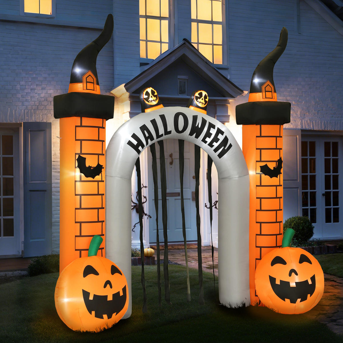 AUFBLASBARER Halloween Torbogen 3 m mit LED Geisterkürbis Gebläse für Hof Rasen - Orange, Textil (105/322/325cm) - Outsunny