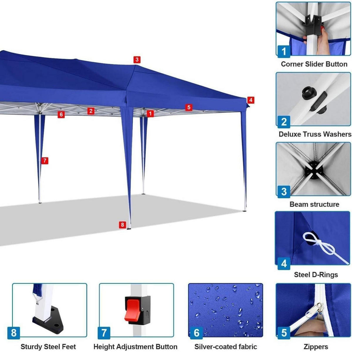 FALTPAVILLON 3 x 6 m wasserdicht mit 6 Seitenwänden Navy Blau - Blau, Textil (300/275/600cm)