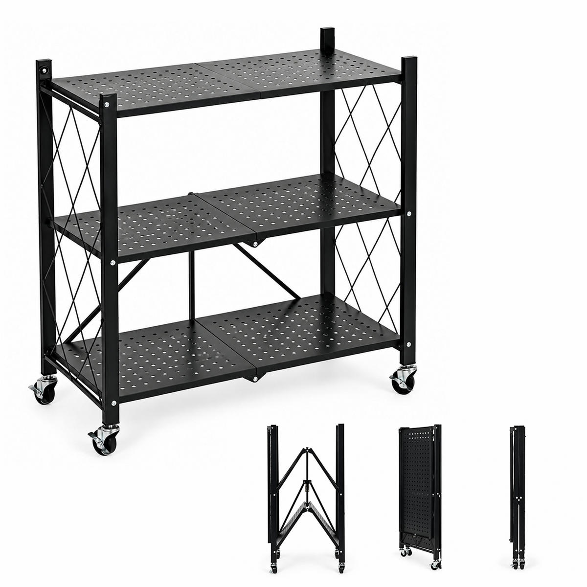KLAPPREGAL Schwarz 3 Böden 90 cm - Schwarz, Metall (71/90/34cm) - Mat-Haus