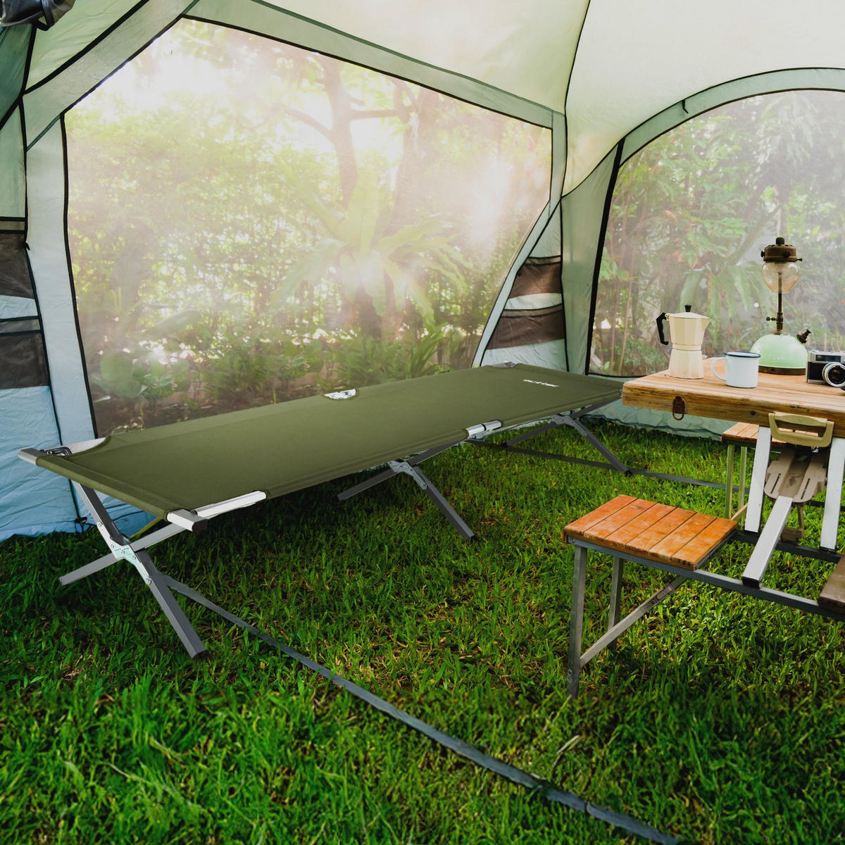 CAMPINGBETT 203/62/45 cm - Olivgrün, Metall (62/45/202cm) - Outtec