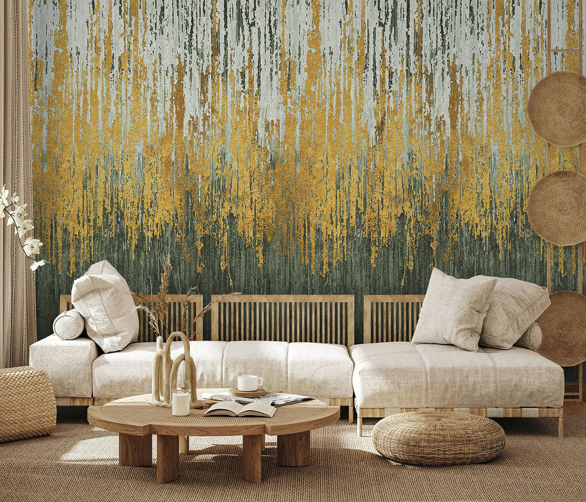 FOTOTAPETE Stein-Optik 424 x 280 cm - Goldfarben, Papier (424/280cm) - Sanders & Sanders