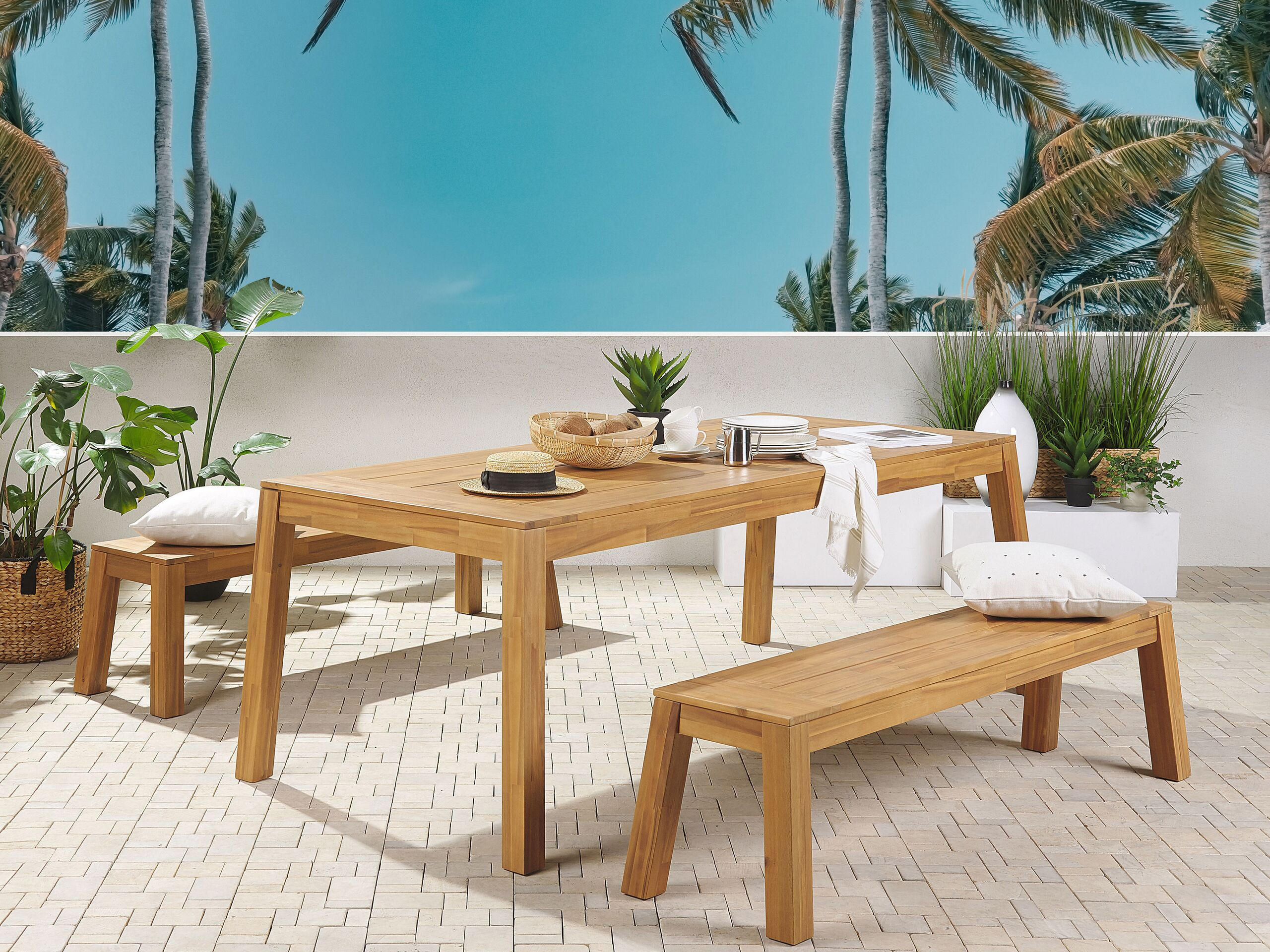 GARTENTISCH Akazienholz hellbraun 210/90 cm Livorno - Hellbraun, Holz (210/90/77cm) - Beliani