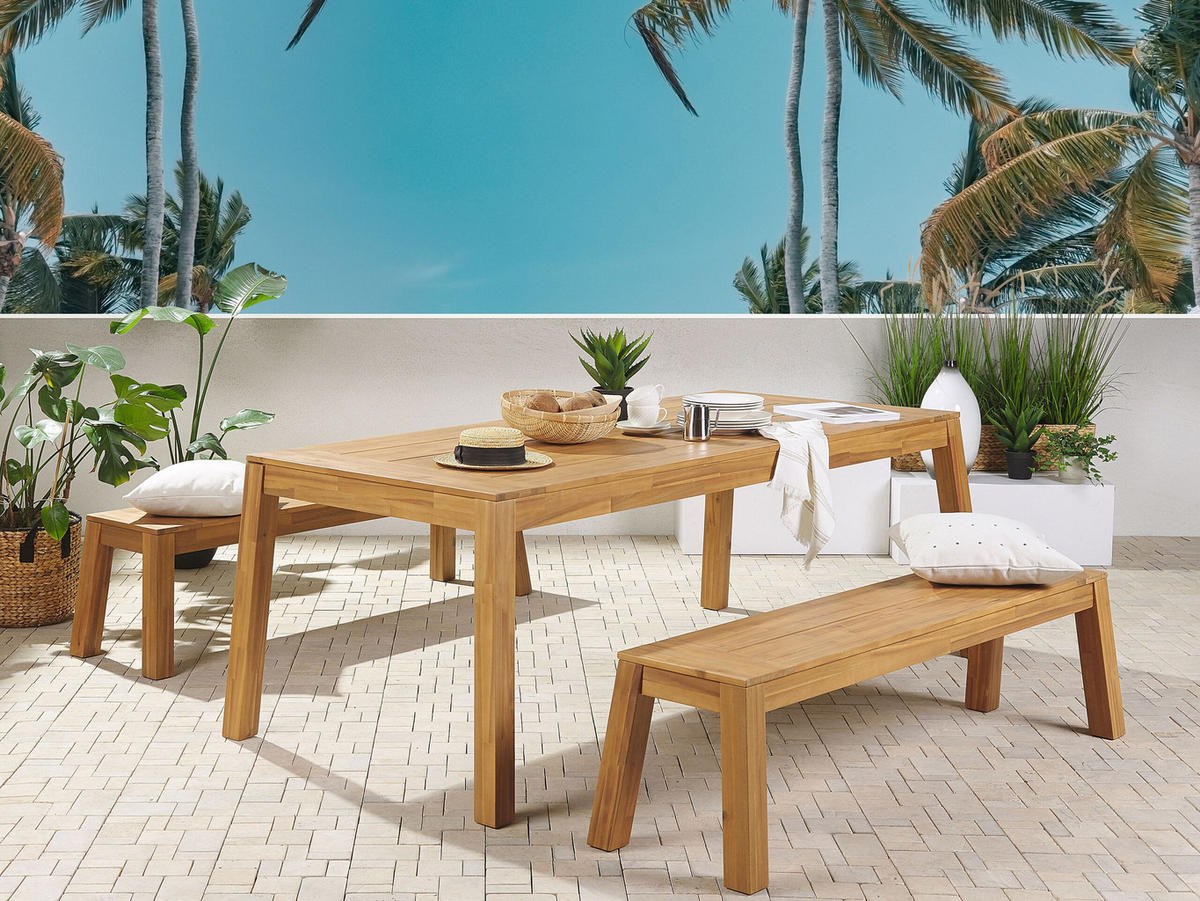 GARTENTISCH Akazienholz hellbraun 210/90 cm Livorno - Hellbraun, Holz (210/90/77cm) - Beliani