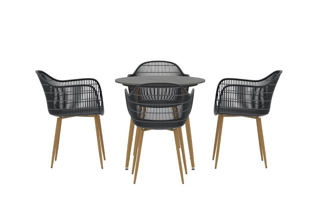 GARTENSET, Anafi, Tisch Schwarz, Stahl, 80 x 80 x 76 cm, 5-teilig - Schwarz, Metall - ebuy24