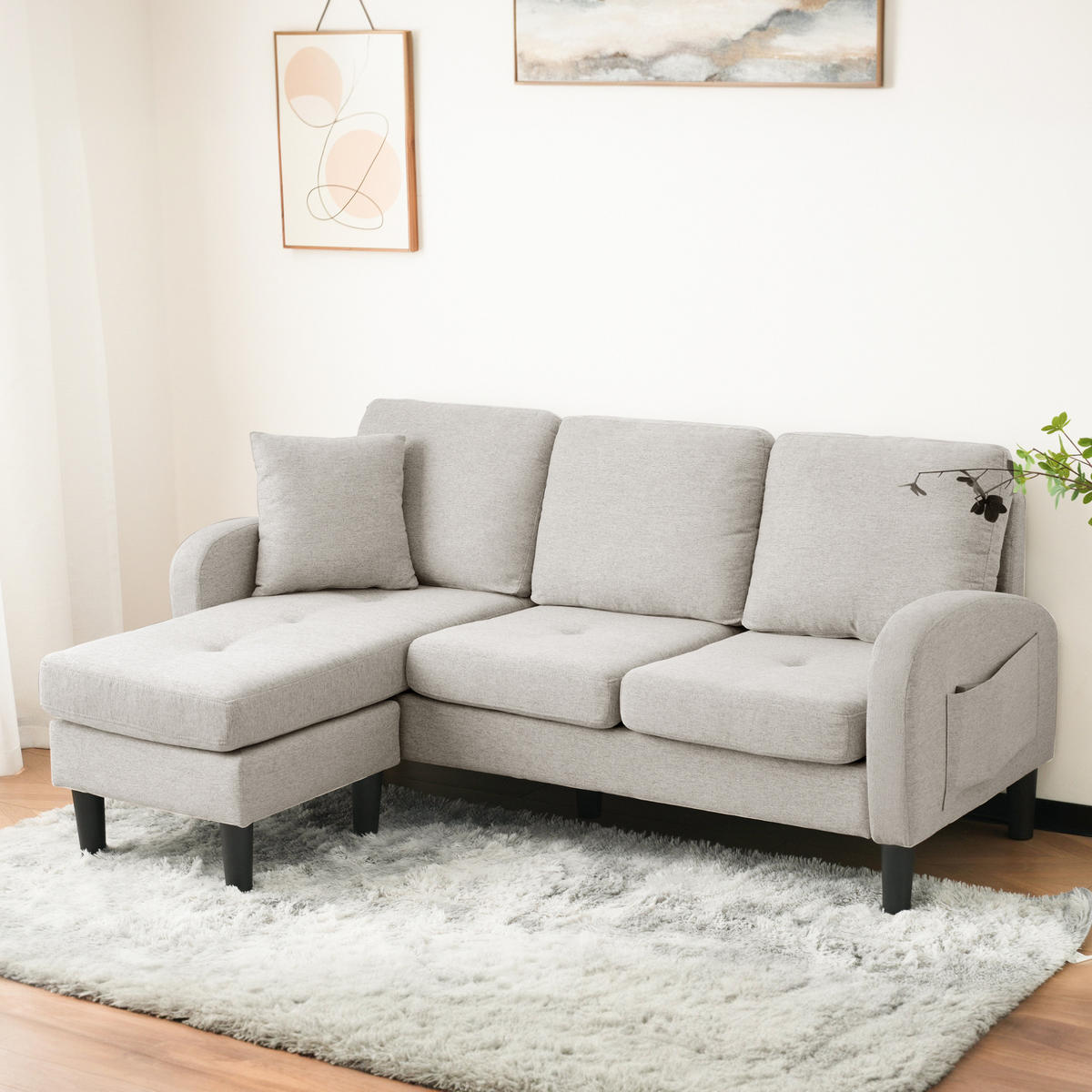 SOFA modular mit Chaiselongue 166 x 118 x 77 cm Beige Grau-Weiß - Weiß, Kunststoff (166/118cm) - IVMEU