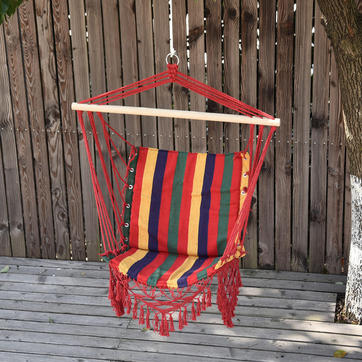 HÄNGESESSEL, Baumwoll-Polyester-Gewebe, mehrfarbig - Dunkelrot, Holz (25/11.5/91cm) - Vallsero