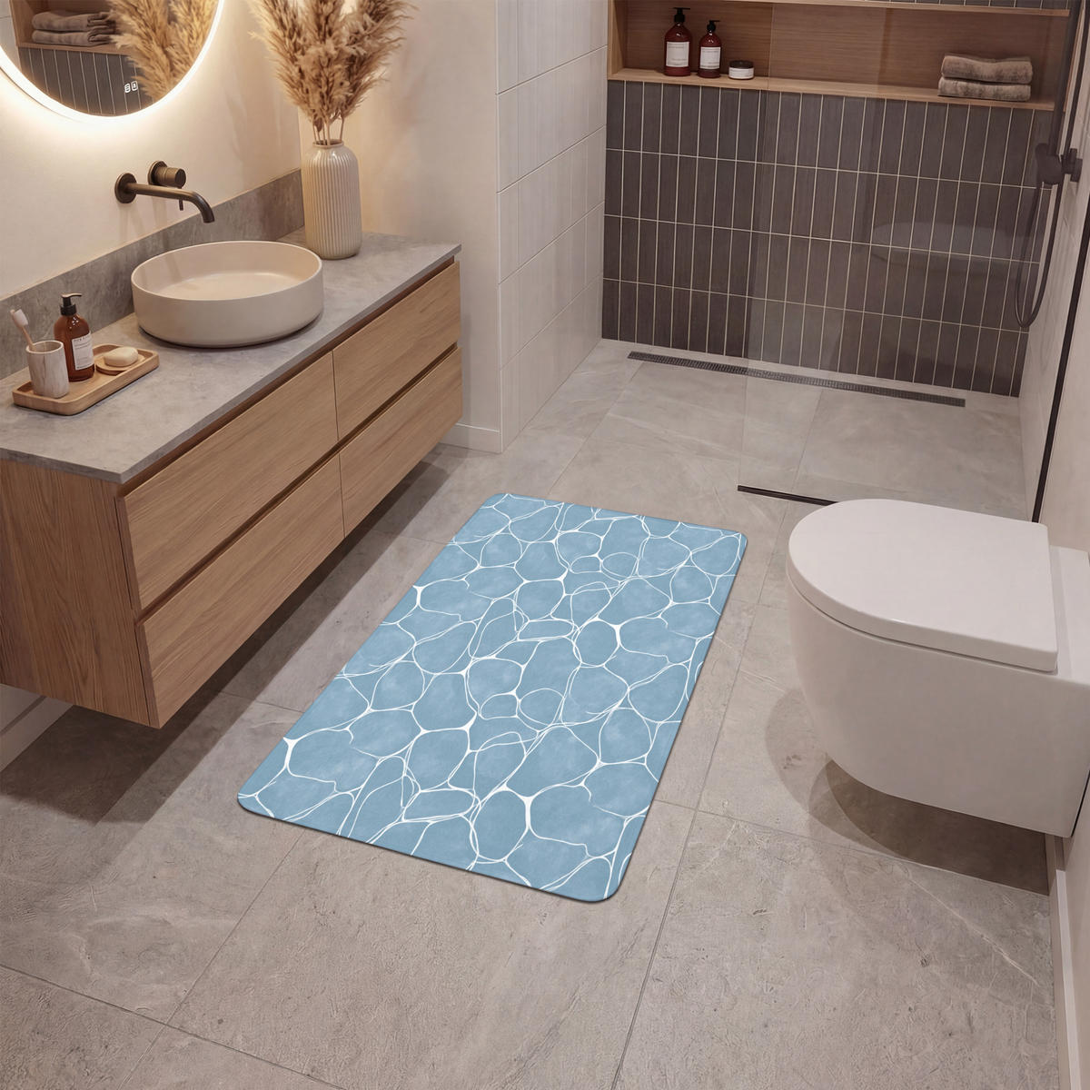 BADEMATTE Organisch - Muster - Blau 60x90 cm - Hellblau, Kunststoff/Textil (60/90cm)