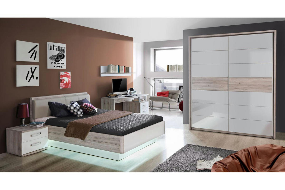 JUGENDZIMMER Rondino in Sandeiche und Weiß 4 teilig - Braun, Holzwerkstoff (120/200/80cm)
