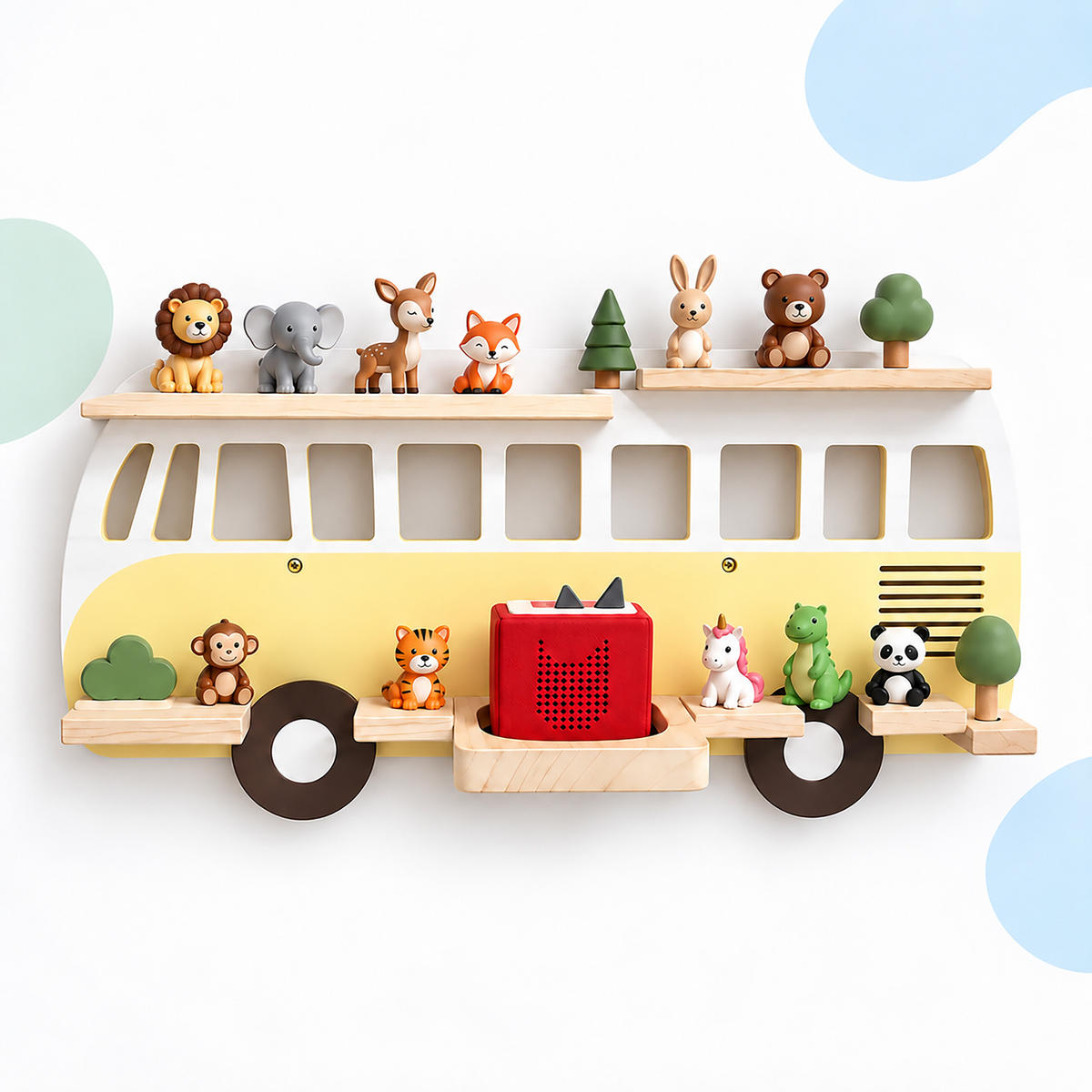 WANDREGAL Gelb Busform für 25 Hörfiguren - Gelb, Holz (62/32/13cm) - Relaxdays
