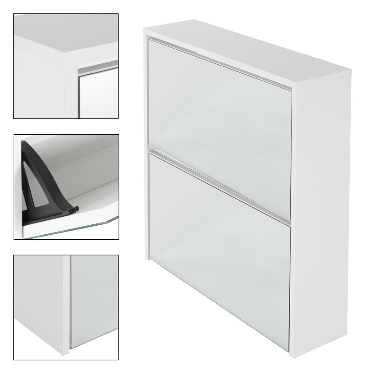 SCHUHSCHRANK mit Spiegel - Weiß, Holzwerkstoff (17/67/63cm) - ML-DESIGN