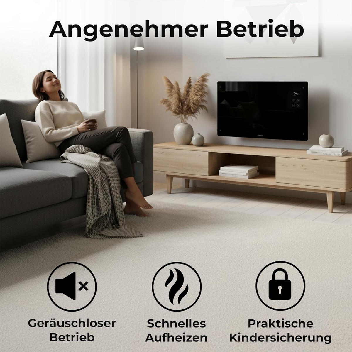 KONVEKTOR 2500 W WLAN Heizgerä - Schwarz, Kunststoff/Metall (25/55/85cm) - KLAMER