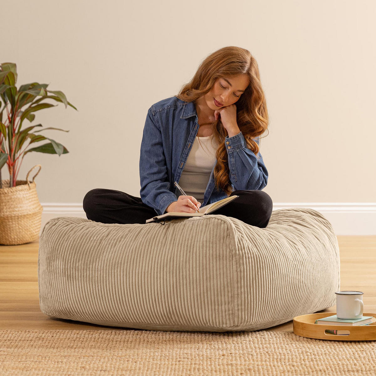 SITZSACK-OTTOMANE ZEN modular Cord - Beige, Textil (95/46/95cm) - icon