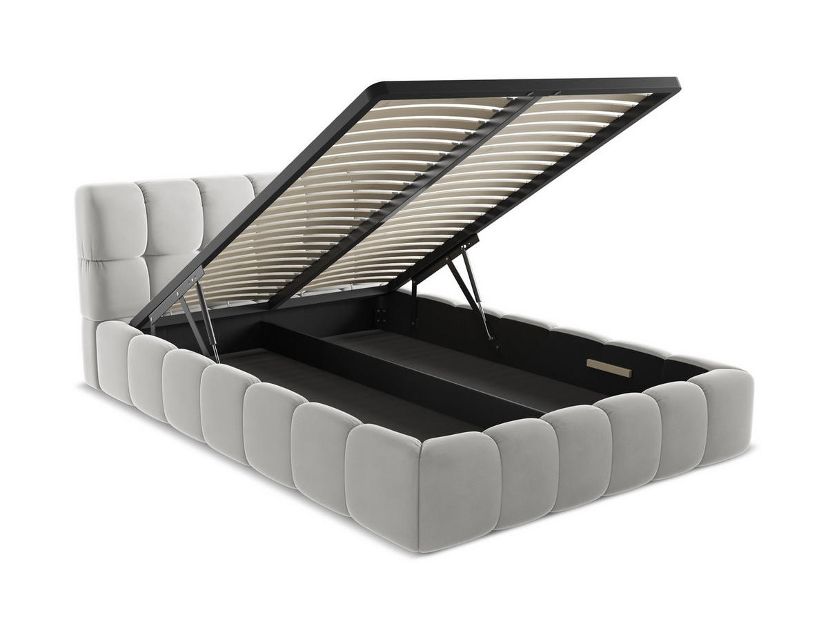 POLSTERBETT mit Bettkasten und Lattenrost 160x228 Grau - Silberfarben/Schwarz, Kunststoff/Textil (140/200cm) - Makamii