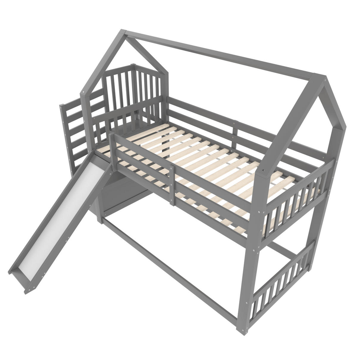 ETAGENBETT 90/200 cm Grau mit Rutsche, Stauraumtreppe und Hausdesign - Grau, Holz (90/200cm) - Flora Grace