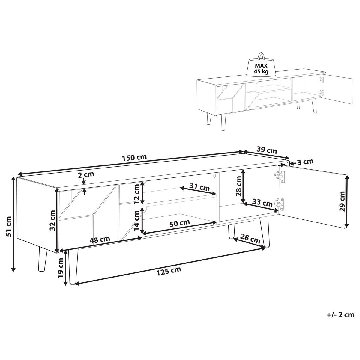 TV-MÖBEL Dunkelbraun FRANKLIN 39/150/51 cm - Dunkelbraun, Holzwerkstoff (150/51/39cm) - Beliani
