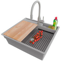 GRANITSPÜLE Oslo Pocket, 2-er set Grau 58/53 cm 1 Becken + Küchenarmatur 38/14 cm + Ablauf-Set + Küchenzubehörset ab 60er Unterschrank - Chromfarben/Beige, Kunststoff (58/20/53cm) - Primagran