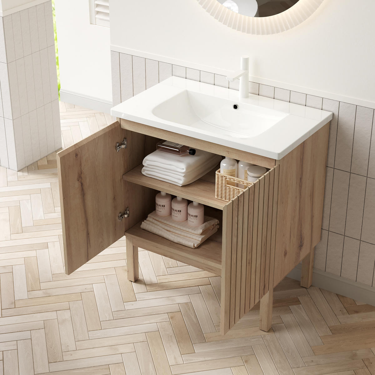 WASCHTISCH Eichefarben/Weiß 80.5/46.5/88 cm - Weiß, Holz (80.5/88/46.5cm) - PANGIVO