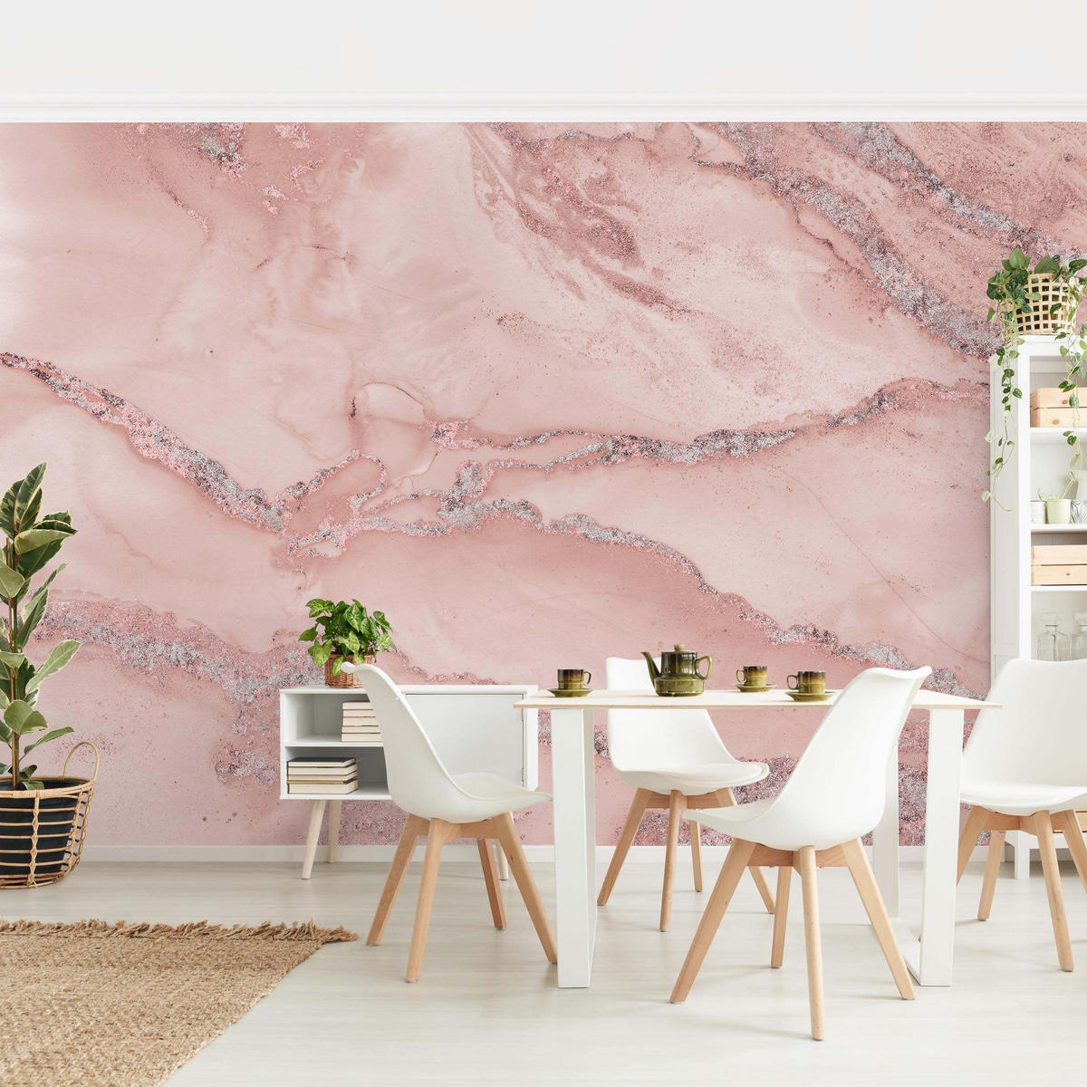 FOTOTAPETE Farbexperimente Marmor Rose und Glitzer 336/225 cm - Rosa, Papier (336/225cm) - Bilderwelten