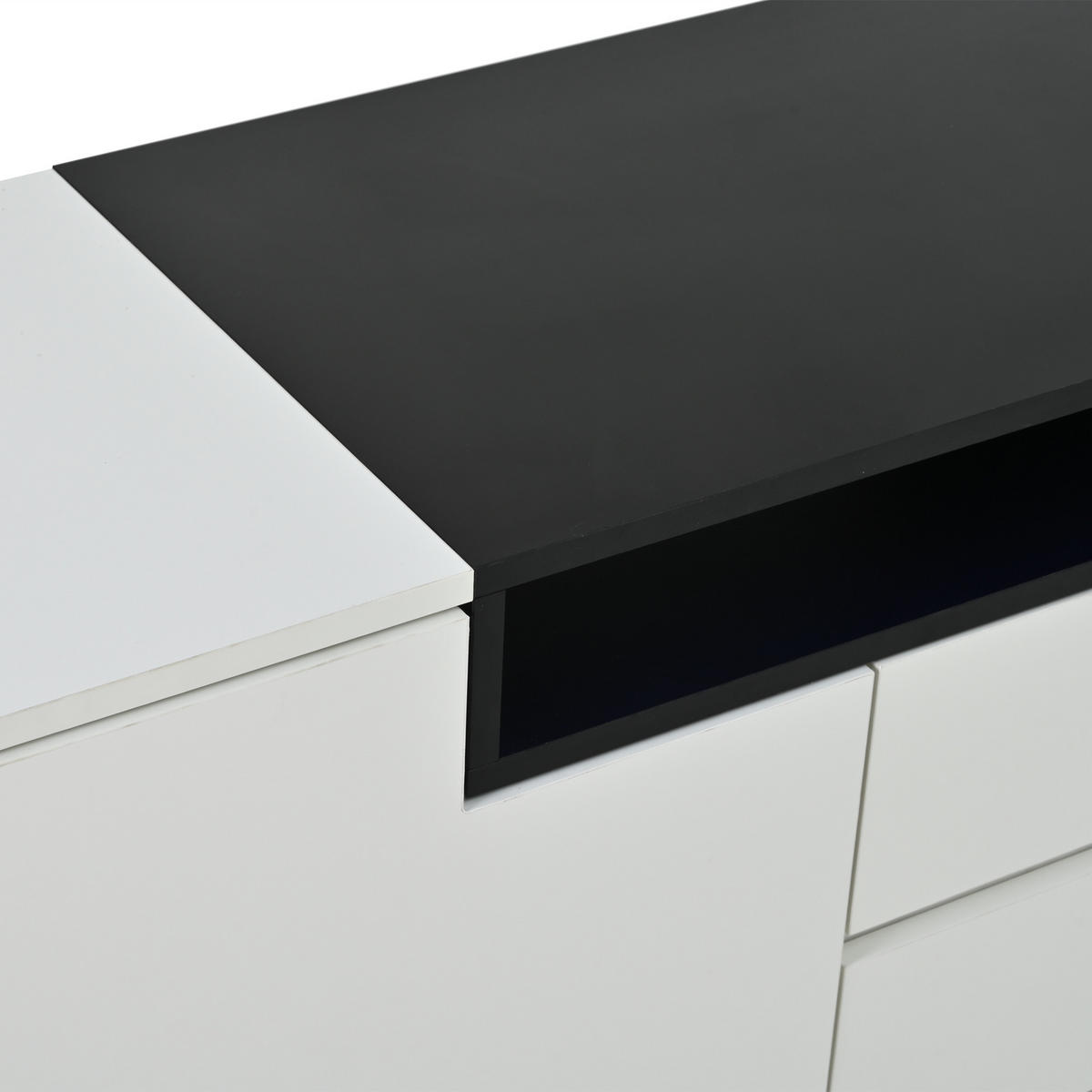 SIDEBOARD in Weiß und Schwarz Wohnzimmerschrank mit 2 L-förmigen Türen und LED für Wohnzimmer, B140/T40/H68cm - Weiß, Holzwerkstoff (140/68/40cm) - STILVORA