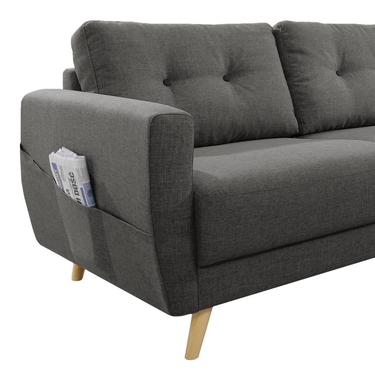ECKSOFA mit Longchair - Hellbraun/Dunkelgrau, Holz/Textil (233/148cm) - home24