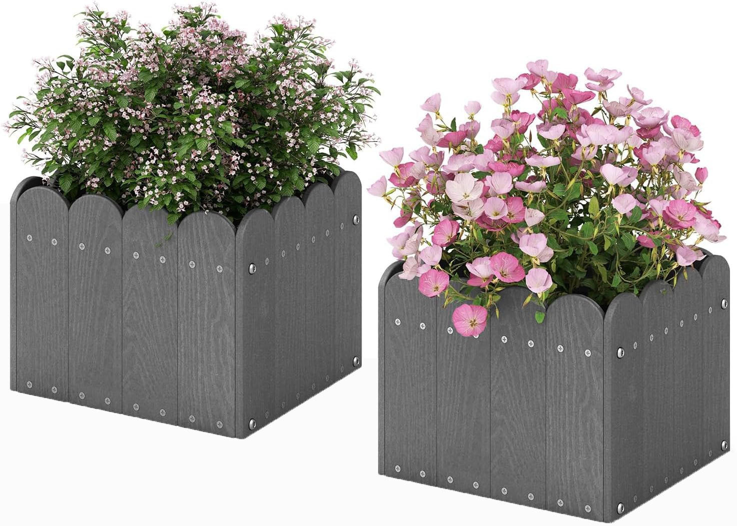 BLUMENKUBEL 2er-Set Grau - Grau, Kunststoff (25cm) - COSTWAY