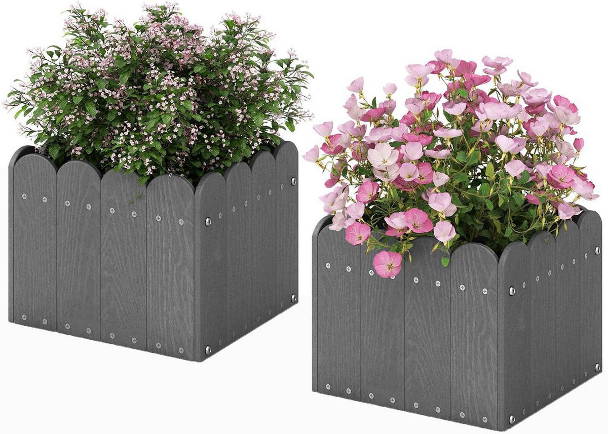 BLUMENKUBEL 2er-Set Grau - Grau, Kunststoff (25cm) - COSTWAY