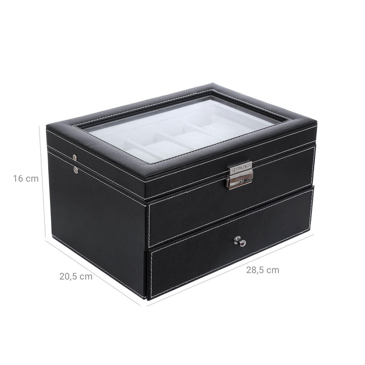 UHRENBOX FÜR 20 UHREN - Schwarz, Holzwerkstoff (20.5/16/28.5cm) - Hansiro