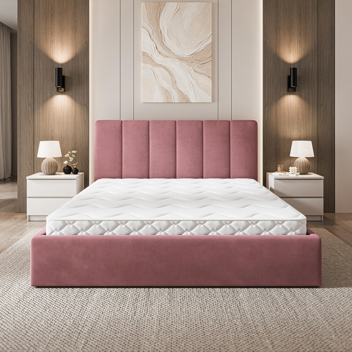 POLSTERBETT NEMIS 120x200 cm mit Bettkästen - Rosa - Rosa, Holz (120/200cm) - MASSENO