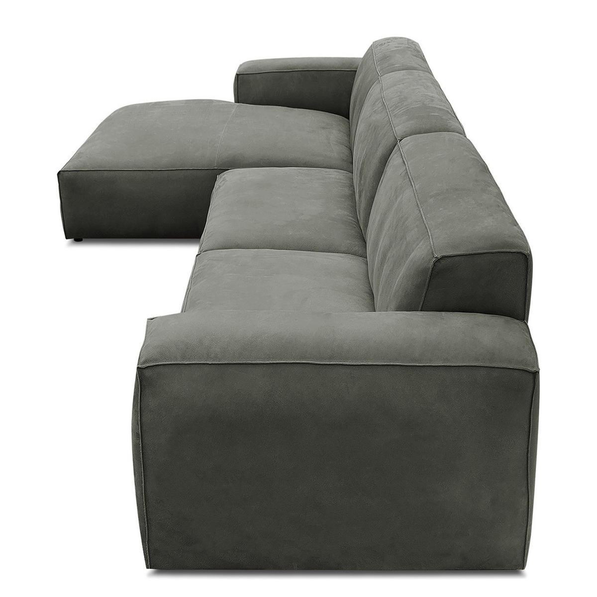 ECKSOFA mit Longchair - Anthrazit/Schwarz, Leder/Kunststoff (345/170cm) - home24