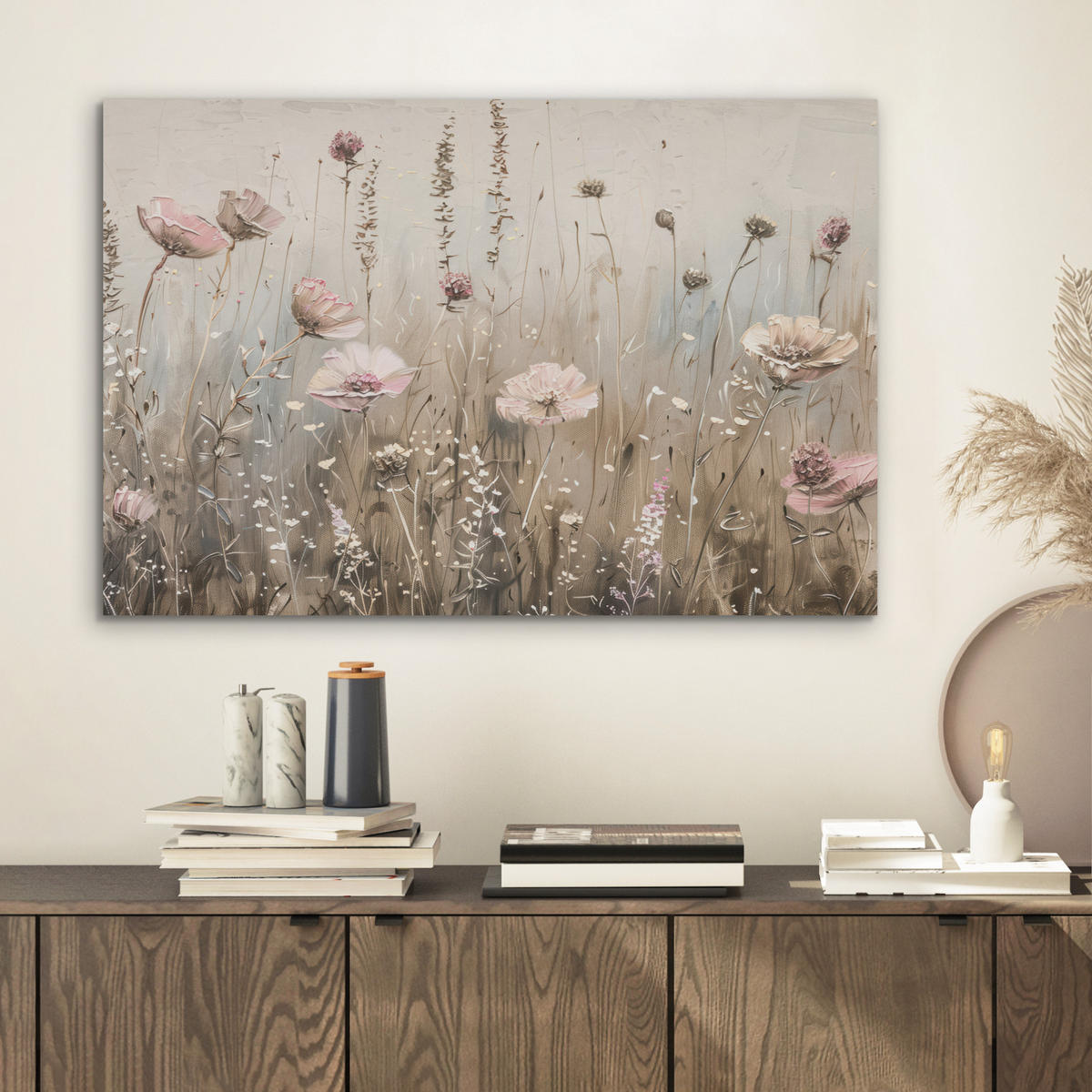 AKUSTIKBILD Blumen - Rosa - Modern - Beige Wanddeko 70x50 cm - Beige, Kunststoff (70/50/0.9cm) - MuchoWow