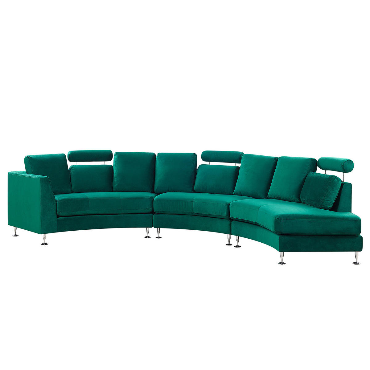 7-SITZER-SOFA mit Ottomane Samtstoff Dunkelgrün Rotunde - Dunkelgrün, Textil (448/76/236cm) - Beliani