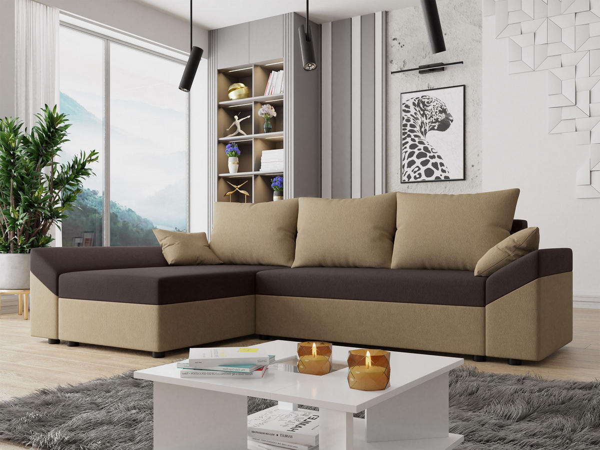 ECKSOFA Dante L - Beige/Schwarz, Holz/Kunststoff (240/140cm) - MIRJAN24