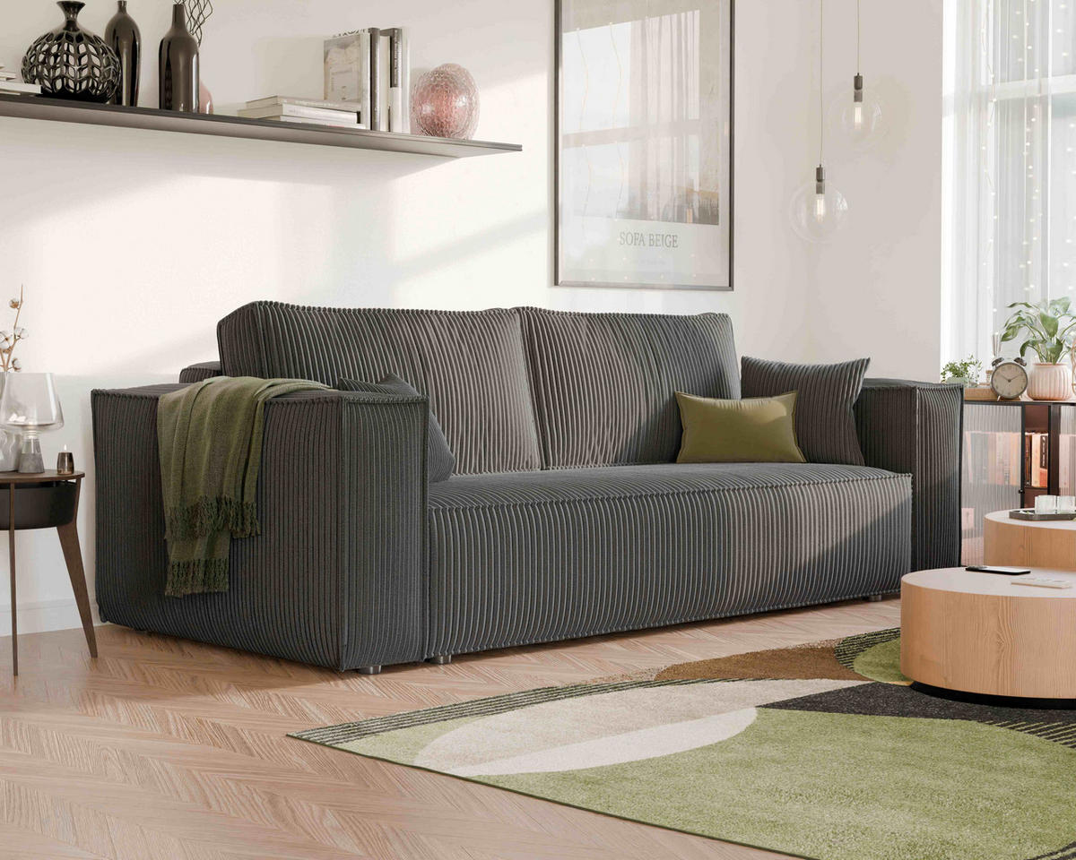 SOFA mit Schlaffunktion und Bettkasten, Dunkelgrau - Dunkelgrau/Grau, Holzwerkstoff/Textil (240/84/105cm) - Idohome