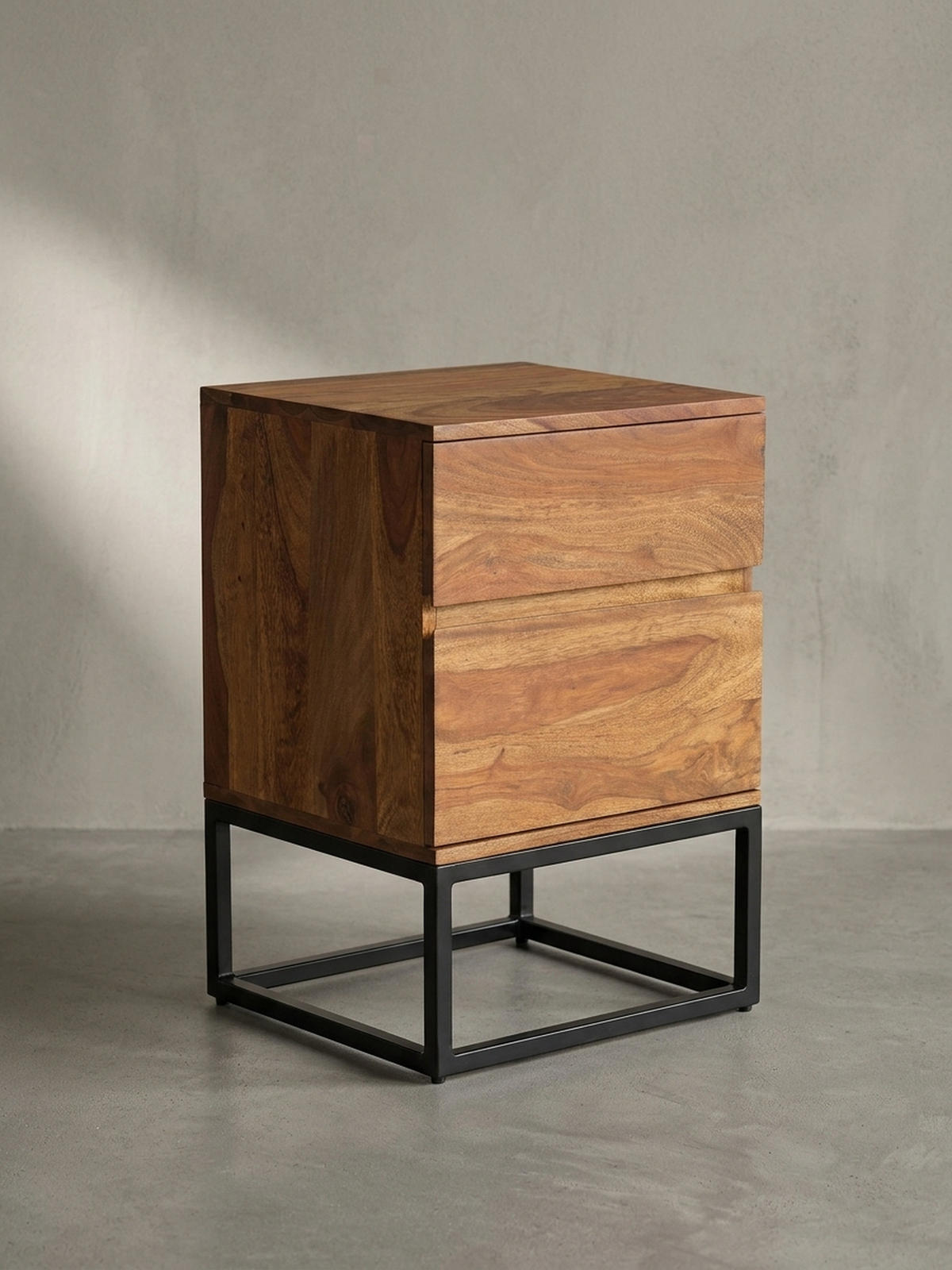 NACHTTISCH – Massivholz/Metall, 40x38x60 cm, 2 Schubladen, Industrial-Stil - Schwarz/Braun, Holz/Metall (40/60/38cm) - KADIMA DESIGN