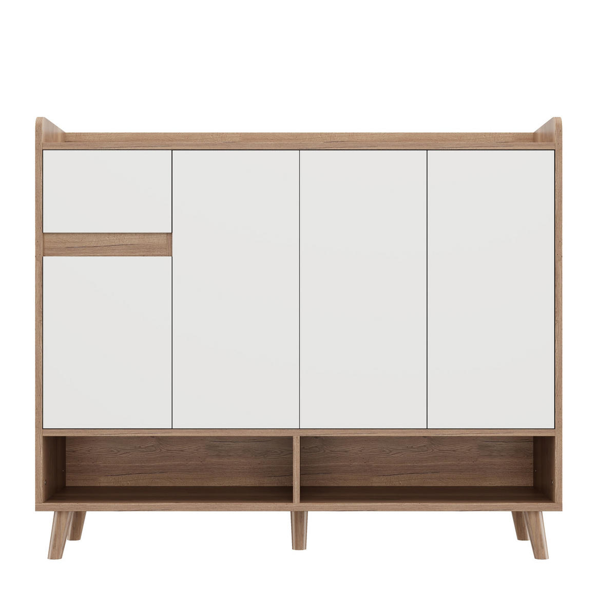 SCHUHSCHRANK 120/35/99 cm mit 4 Türen und 1 Schublade in Weiß/Natur - Weiß, Holzwerkstoff (120/99/35cm) - BEAOK